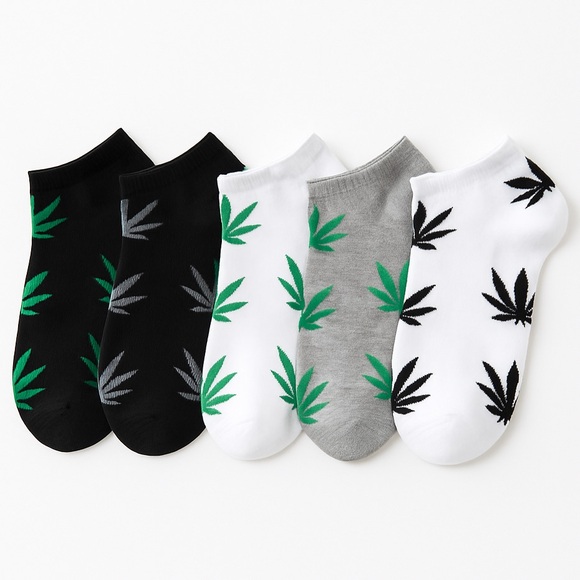 Leaf Print Ankle Socks – 5-Pack Cannabis Leaf Pattern Low Cut Socks - Picture 4 of 4